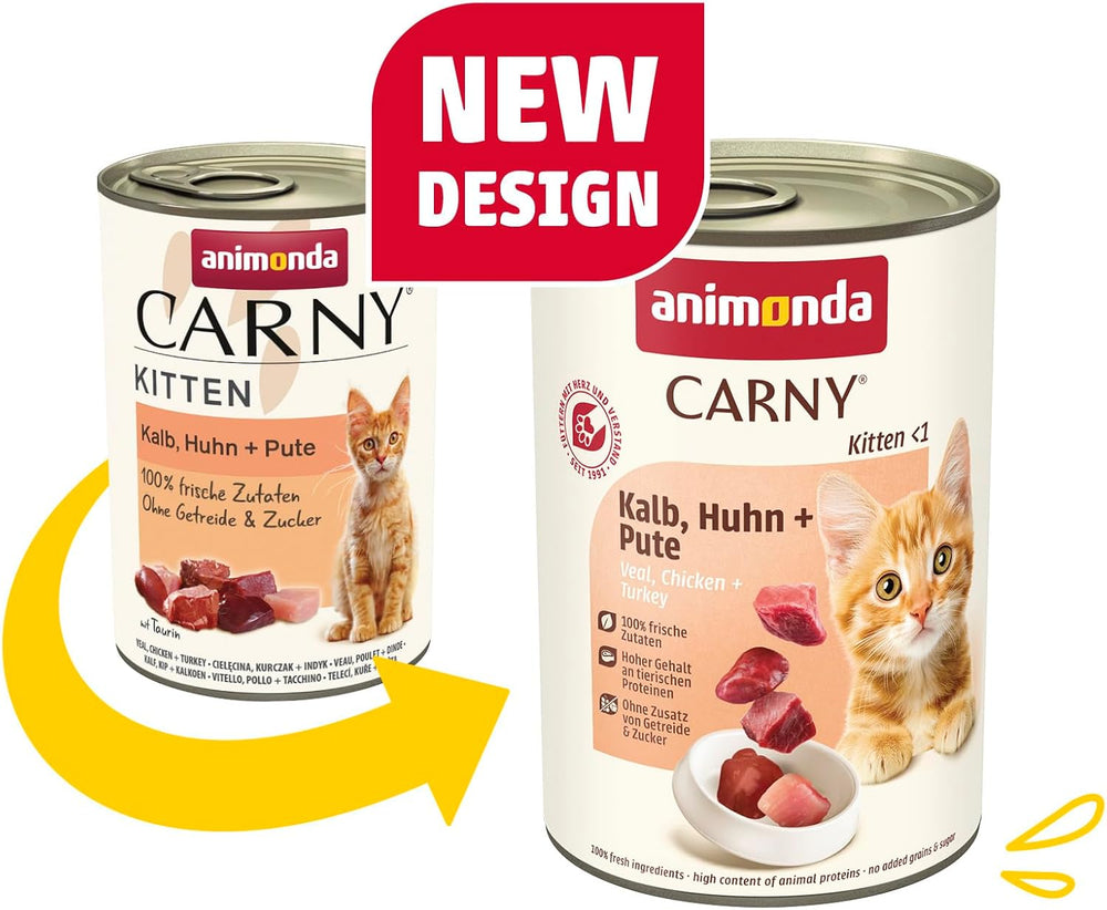 animonda Carny Katzen Nassfutter Kitten Huhn + Pute (12 x 400g), Kitten getreidefreies Katzennassfutter ohne Zucker für wachsende Kätzchen bis 1 Jahr, mit frischen Zutaten