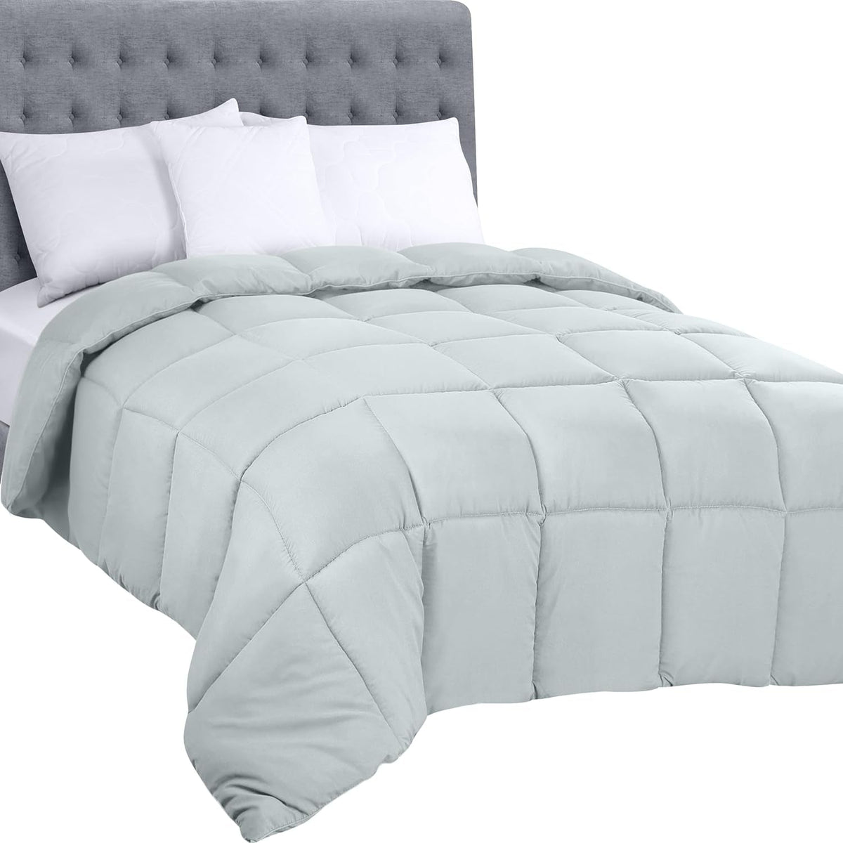 Plapumă Utopia Bedding pentru toate anotimpurile, 250 g/m², pluș, umplutură din fibre siliconizate, pat dublu, cusută în cutie (pat dublu, XL, gri deschis) Plapumi si pilote Naty Shop Alb Twin (pachet de 1)