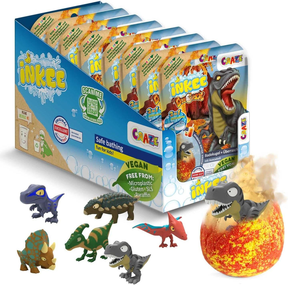 INKEE SURPRISE DINO, eiförmige Badebombe mit Dinosaurierfiguren und Überraschungen, 100 Gramm Dusche und Bad Naty Shop 8 x Dinorex