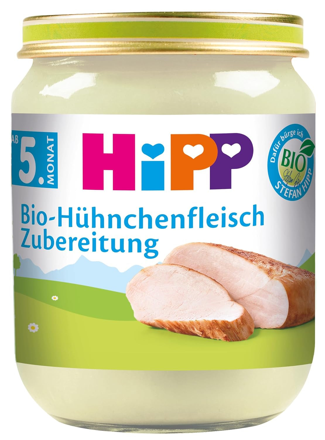 Preparat de pui organic HiPP (6 x 125g), cu ulei de rapiță organic, fără gluten, fără sare adăugată, de cea mai bună calitate organică
