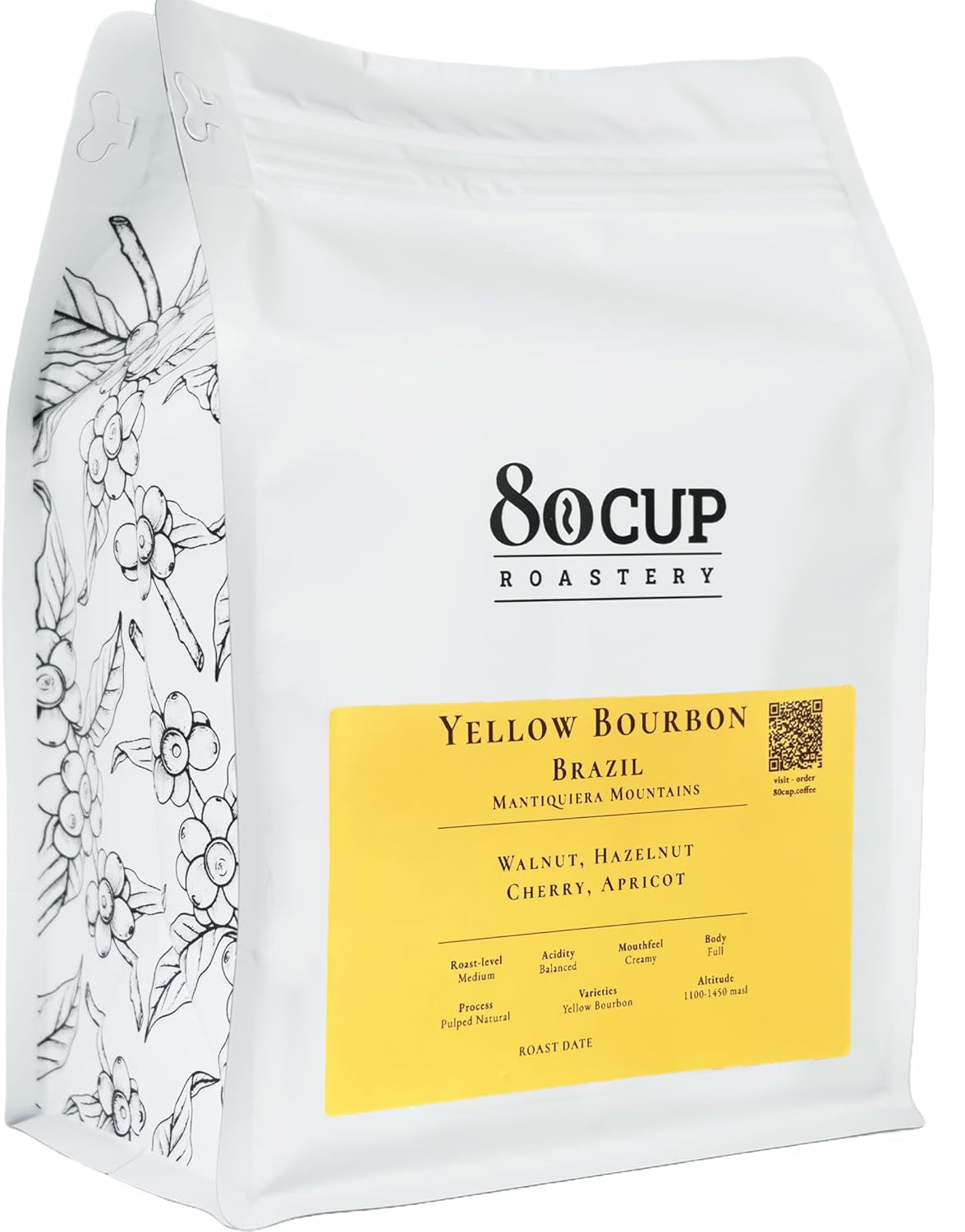 Prăjită după comandă ~ Boabe proaspete de cafea specială (cea mai bună pentru espresso) | Cafea prăjită cu 80 de cești | Bourbon galben Brazilia, Munții Mantiquiera, origine unică (1kg)