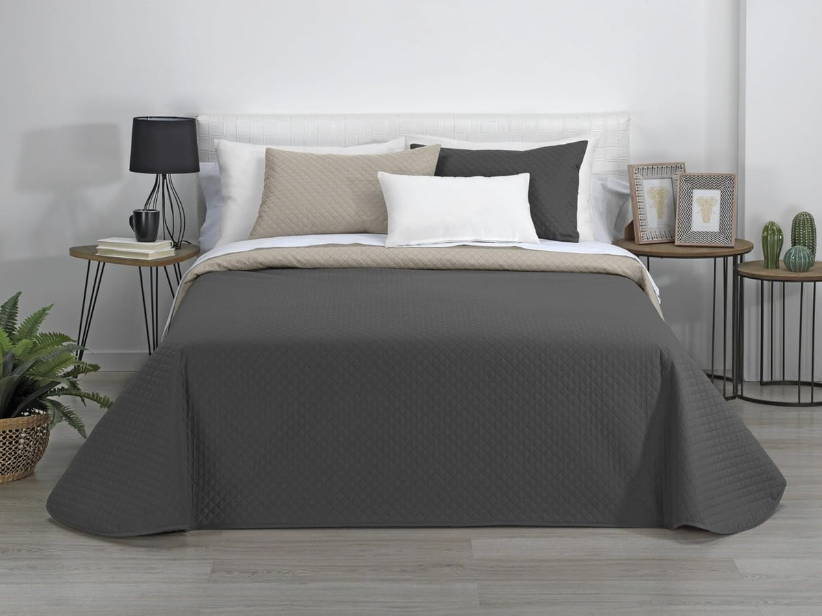 Estoralis | AVA | Cuvertură Reversibilă | Pentru Toate Anotimpurile | Culoare - Gri/Antracit | Pentru Pat 180 Cm. (270 X 270 Cm. Ancho X Alto) | Cuvertură cu matlasare Plapumi si pilote Naty Shop Titlu implicit