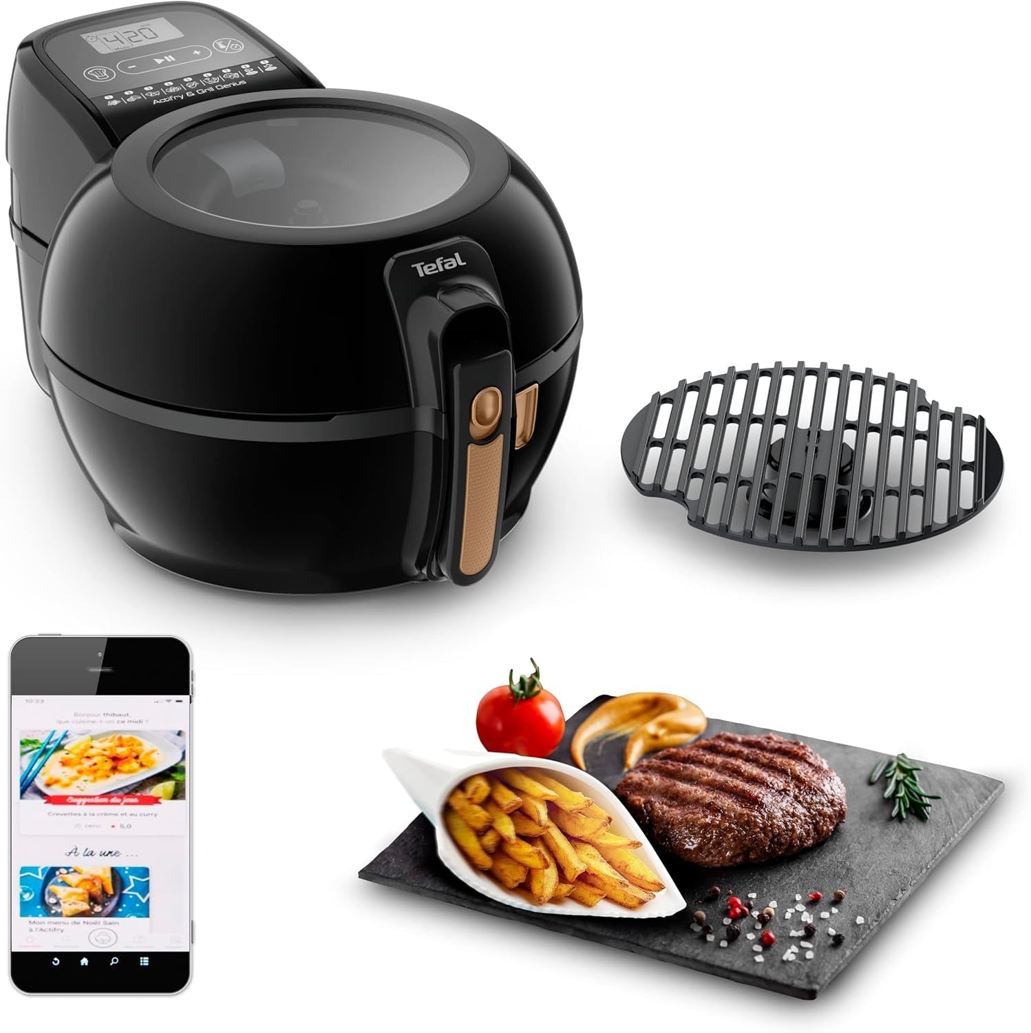 Tefal FZ7738 Actifry Genius+ Heißluftfritteuse, 1500 W, 1,2 kg, 9 automatische Kochmenüs Haushaltsgeräte Naty Shop Actifry Grill Genius