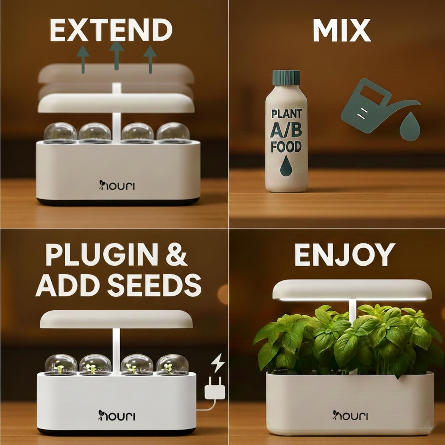 Nouri 7 Pod + Busuioc Heirloom | Grădină inteligentă pentru bucătari de acasă | Sistem de creștere hidroponică | Lumini LED de creștere | Kit de grădinărit cu plante aromatice de interior pentru iubitorii de plante și grădinari, Alb