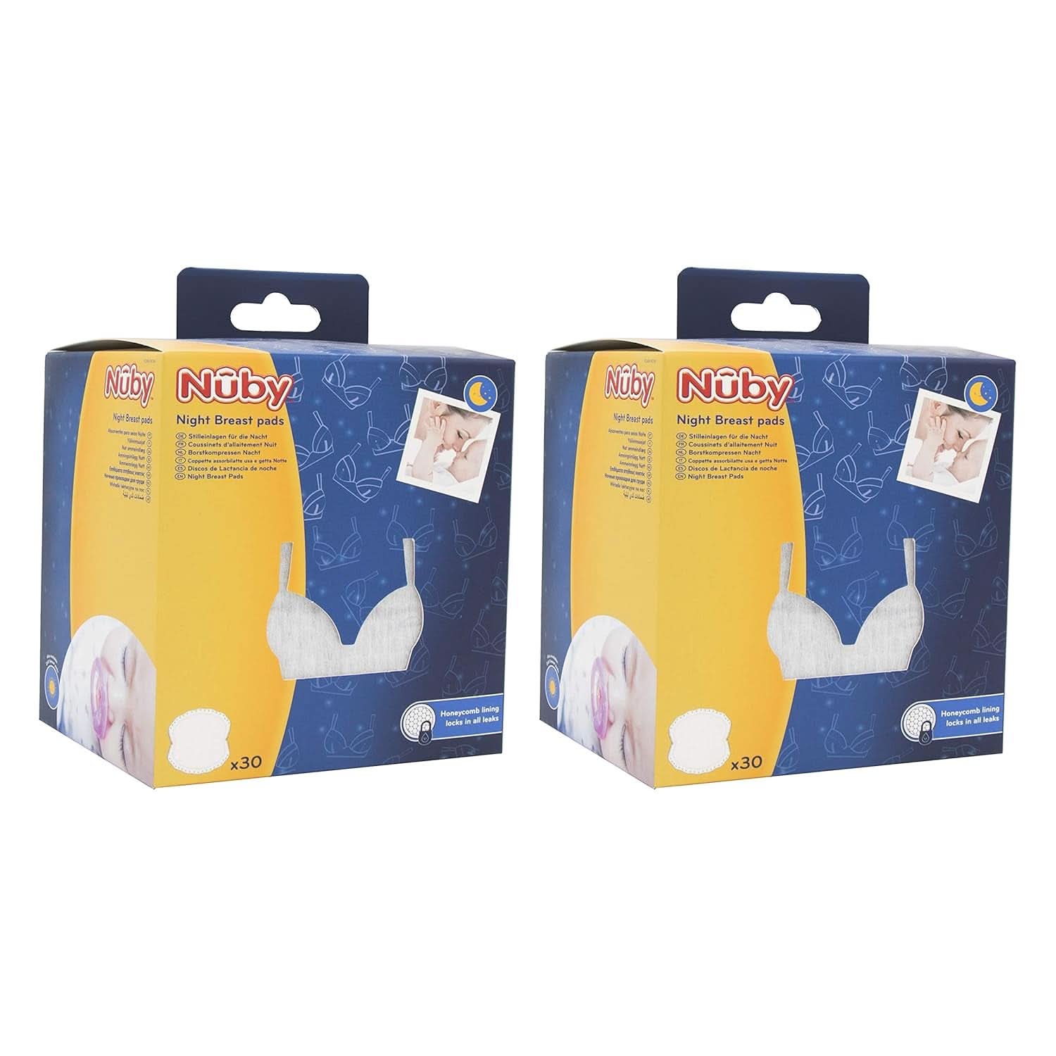 Nuby – 2 Packungen ultrafeine Stilleinlagen für die Nacht – 2 x 30 Stück Zubehör Essen und Stillen Bebe Naty Shop