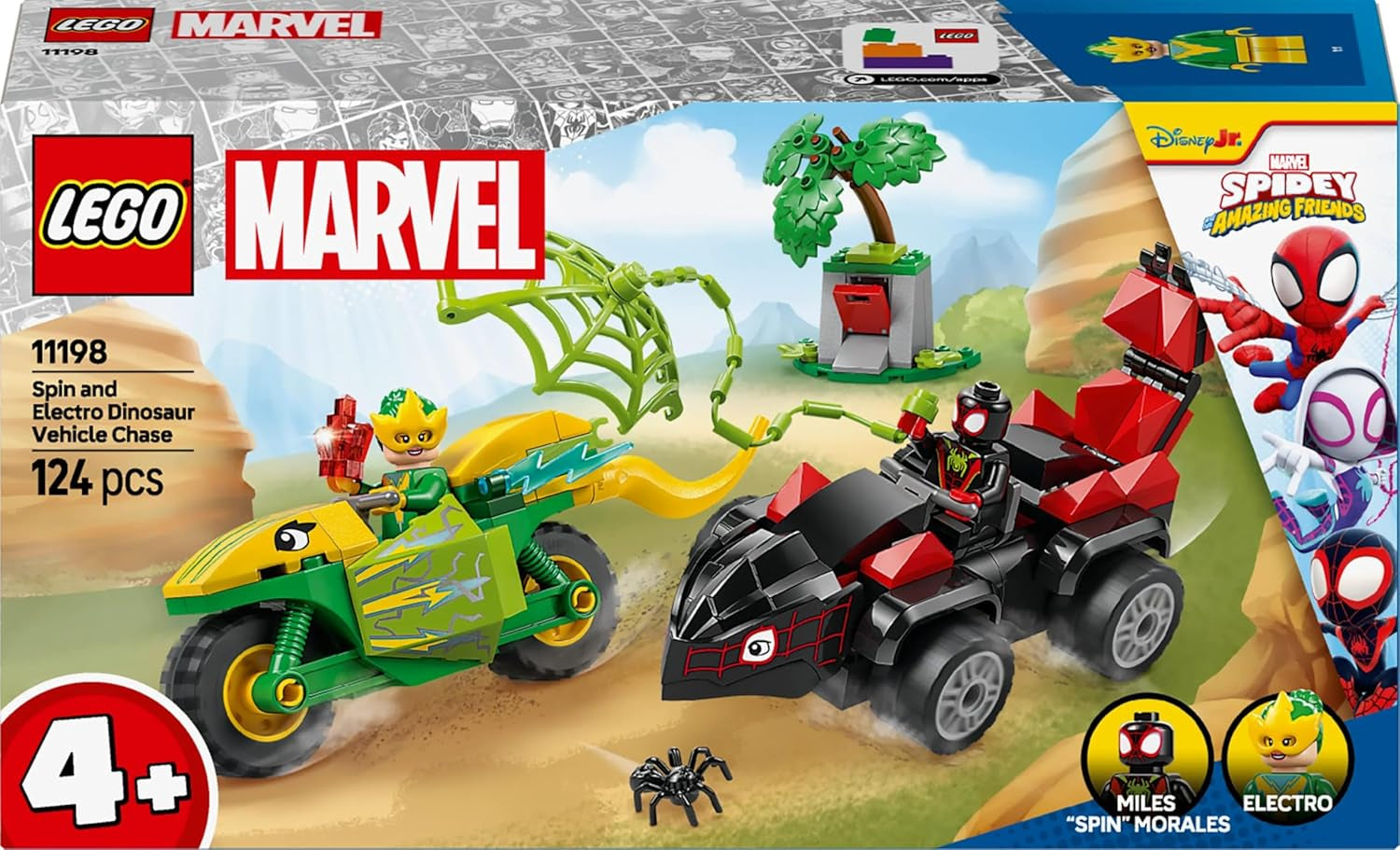 LEGO Marvel Actionspaß mit Spin und Elektro in ihren Dino-Flitzern, baubares Superheldenauto für Jungen und Mädchen ab 4 Jahren, Heldenset mit Spielzeugauto, Spidey und seine Superfreunde 11198 Bausets Beuche den LEGO-Store