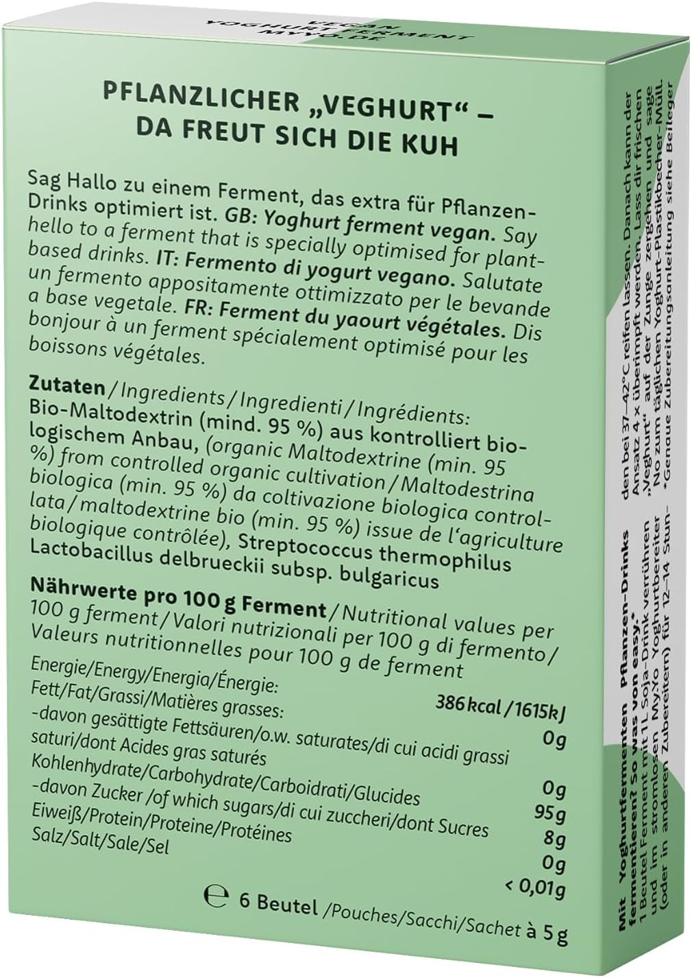 Bio Joghurtferment Vegan – 6x5g – Starterkulturen für 30L pflanzlichen Joghurt – ohne tierische Zusätze – DE-ÖKO-013 zertifiziert