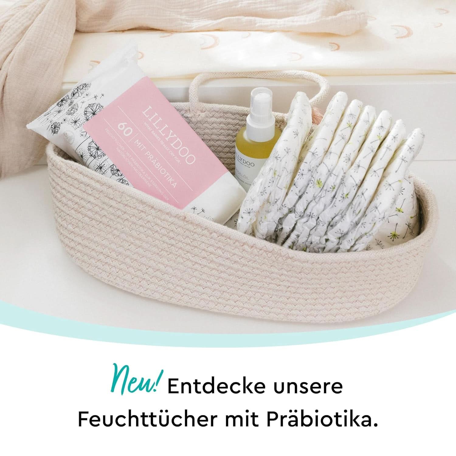 LILLYDOO Feuchttücher mit Präbiotika, 100 % plastikfreie, parfümfreie Tücher (FSC Mix) Baby-Feuchttücher Naty Shop