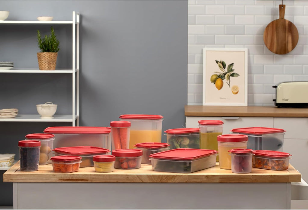 Borcan TATAY pentru depozitarea alimentelor, Etanș la aer, 0,4L capacitate, Capac cu șurub, Fără BPA, Potrivit pentru microunde și mașină de spălat vase, Roșu merișor. Dimensiuni: 8,5 x 8,5 x 11,1 cm Cutii depozitare alimente Naty Shop