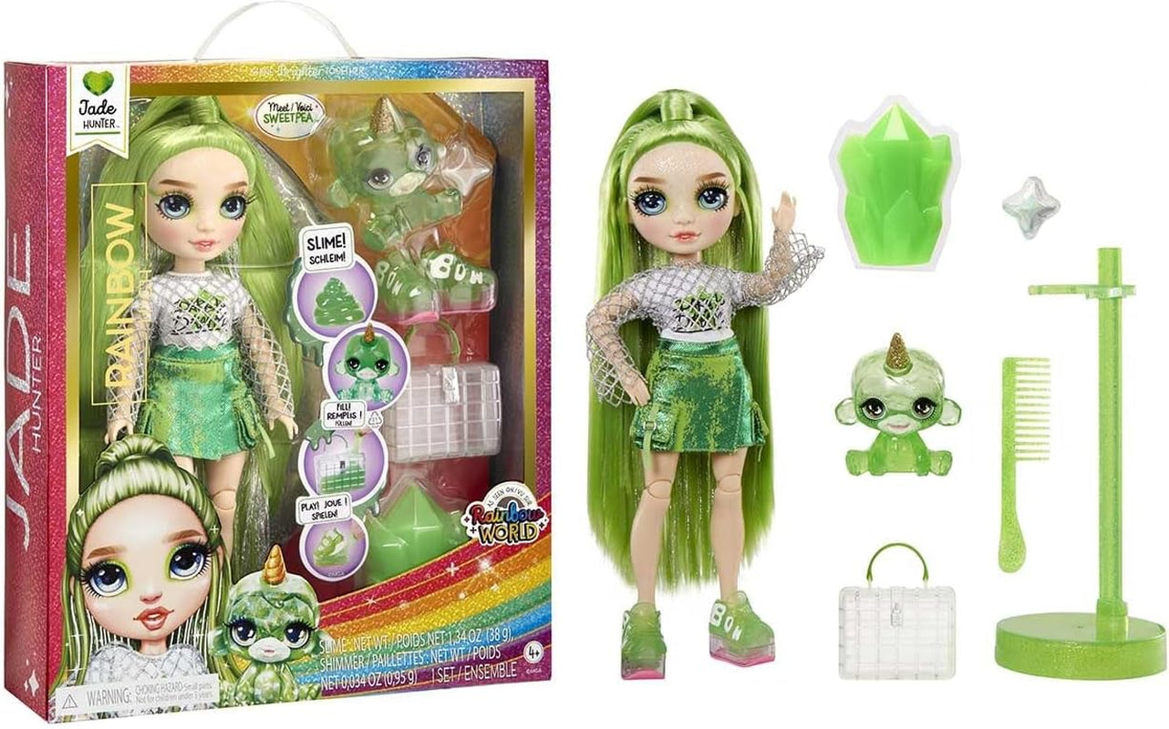 Rainbow High Modepuppe mit Schleim und Haustier – Amaya (Regenbogenfarben) – 28 cm große leuchtende Puppe mit Glitzerschleim, magischem Tier und Modeaccessoires – Spielzeug für Kinder – 4–12 Jahre Naty Shop Jade Dolls (Grün)