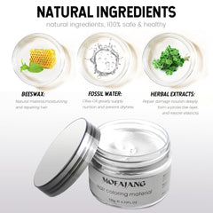 Culoare temporară a părului, Styling Hair Tone pentru bărbați femei, Pomadă pentru coafură naturală, Ceară pentru vopsirea părului pentru petreceri, Cosplay și Halloween, 4.23 oz (Silver Grey) Vopsea pentru par Naty Shop