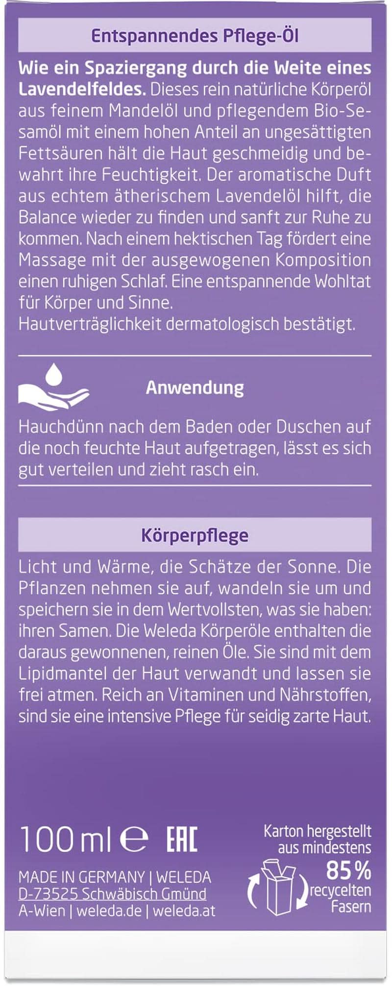 WELEDA Bio-Lavendel-Körperöl, 100 ml Kosmetik und Schönheit Naty Shop