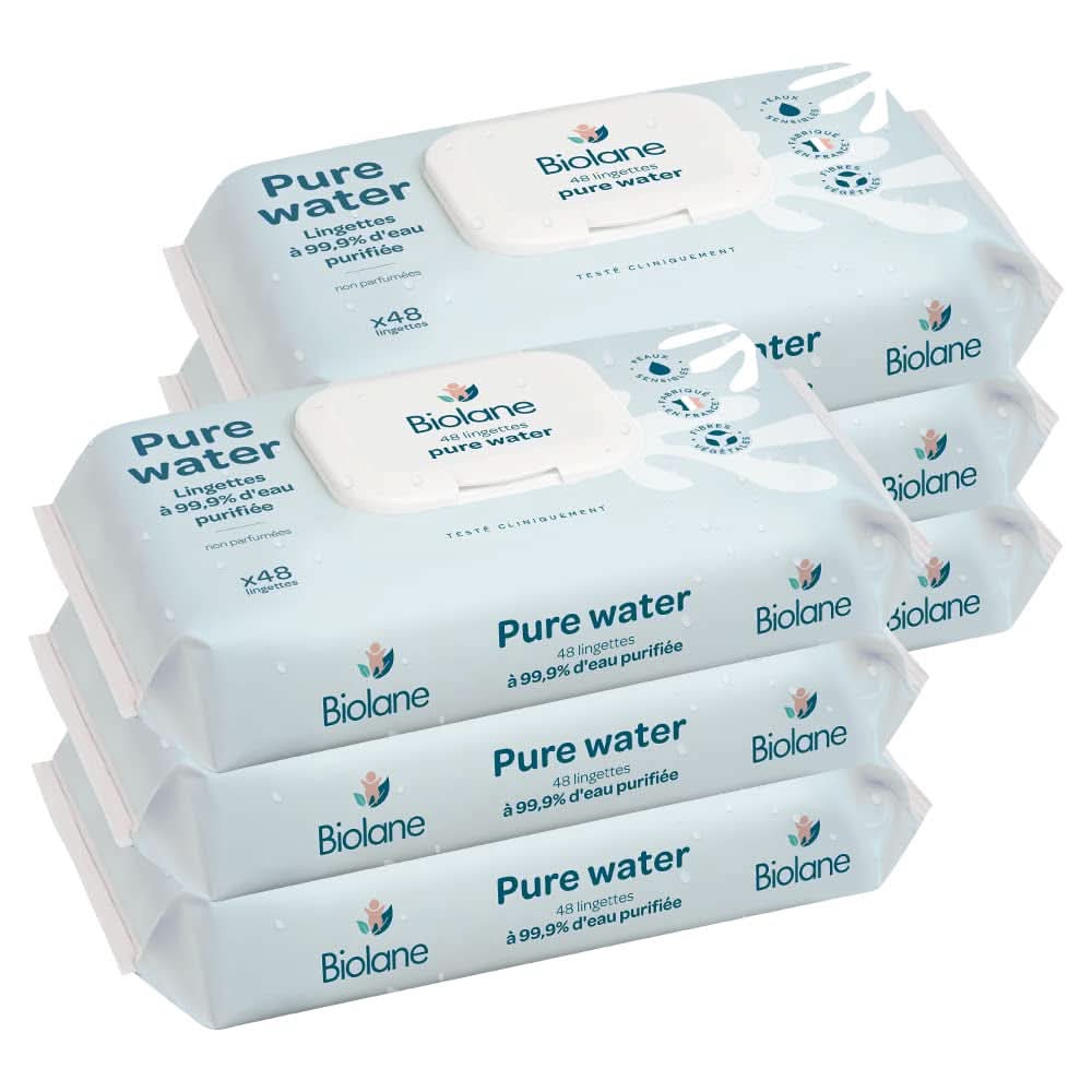 Servetele de curatare pentru bebelusi BIOLANE Apa pura - Pentru piele sensibila - De la nastere Servetele Umede Bebelusi Naty Shop Set 6 X 48 servetele