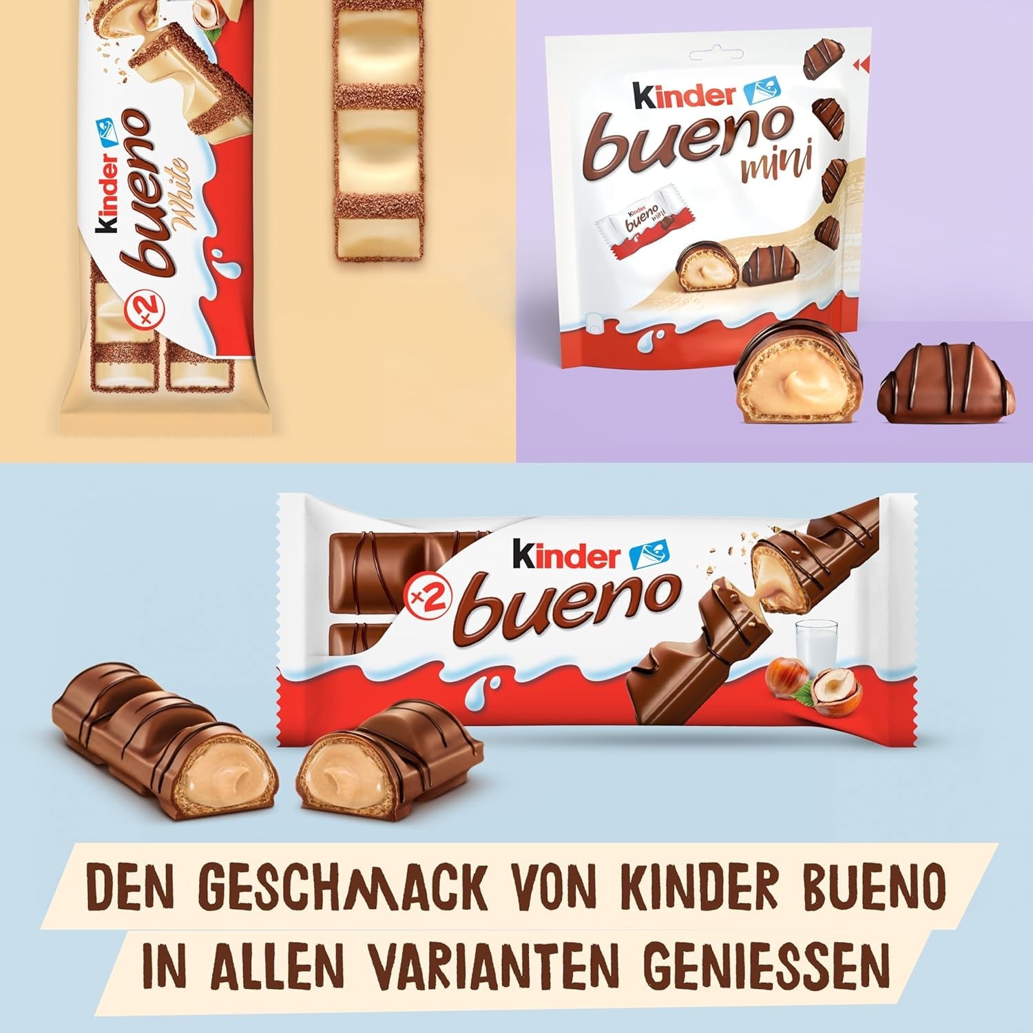 Kinder Bueno Mini – Batoane de ciocolată cu napolitană crocantă, cremă de lapte și alune și ciocolată fină cu lapte – Dulciuri pentru Carnaval – 1 pungă de mini batoane ambalate individual (1 x 108 g)