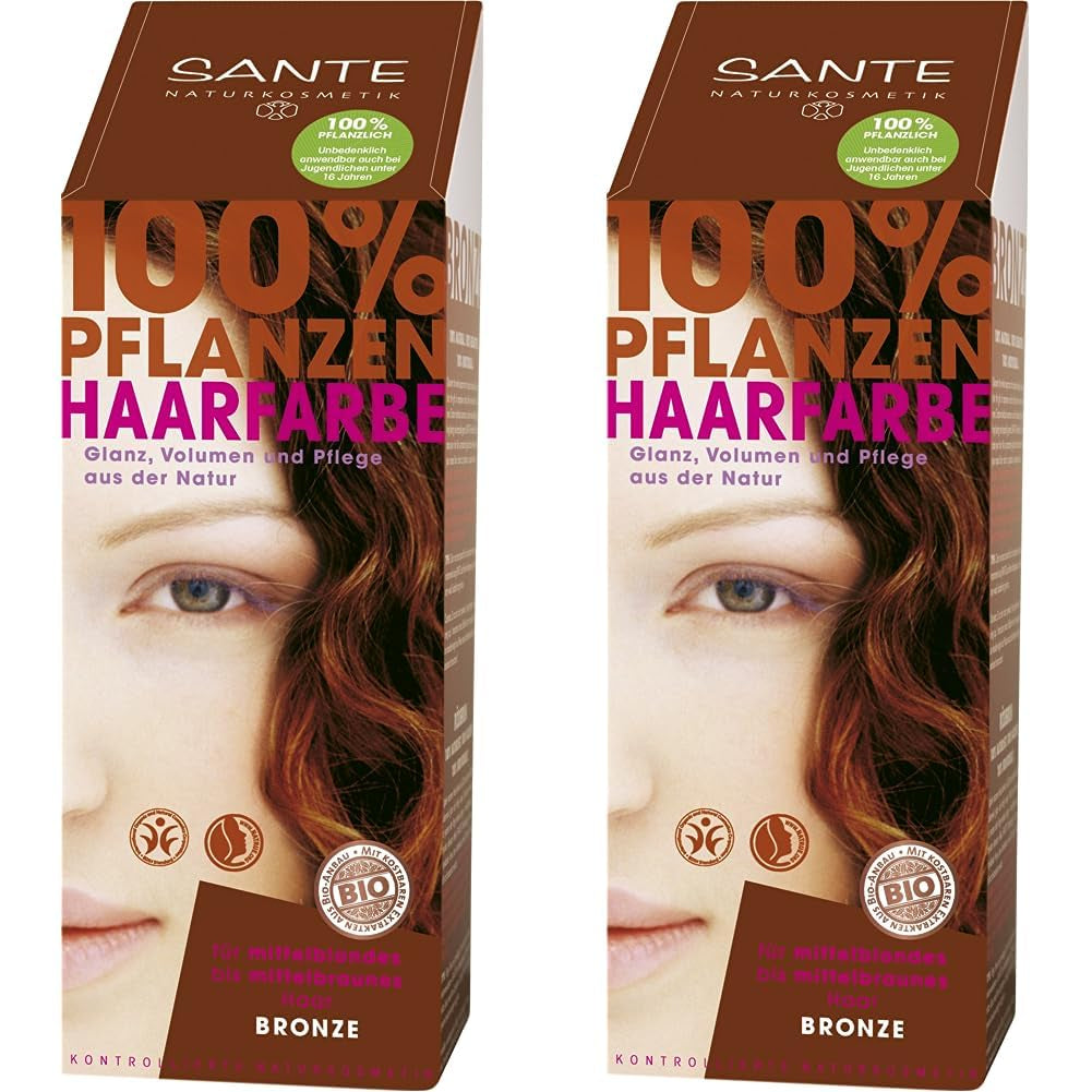 SANTE Natural Cosmetics Plant Hair Colour Powder, Natural Red, 100 g (1 pachet) Vopsea pentru par Naty Shop Bronz 100 G (pachet de 2)