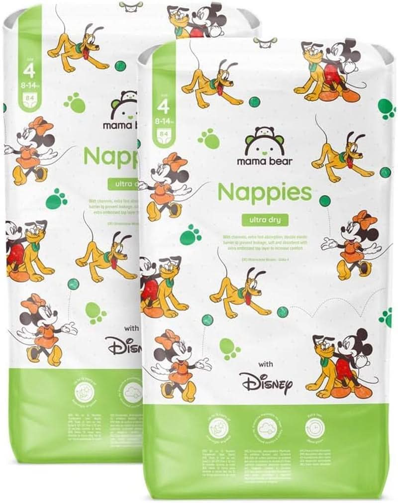 Mama Bear Disney Ultra Dry Windeln, Größe 4 (8–14 kg), Weiß, 84 Stück (1 Packung). Naty Shop Größe 4 (8–14 kg), Monatspackung