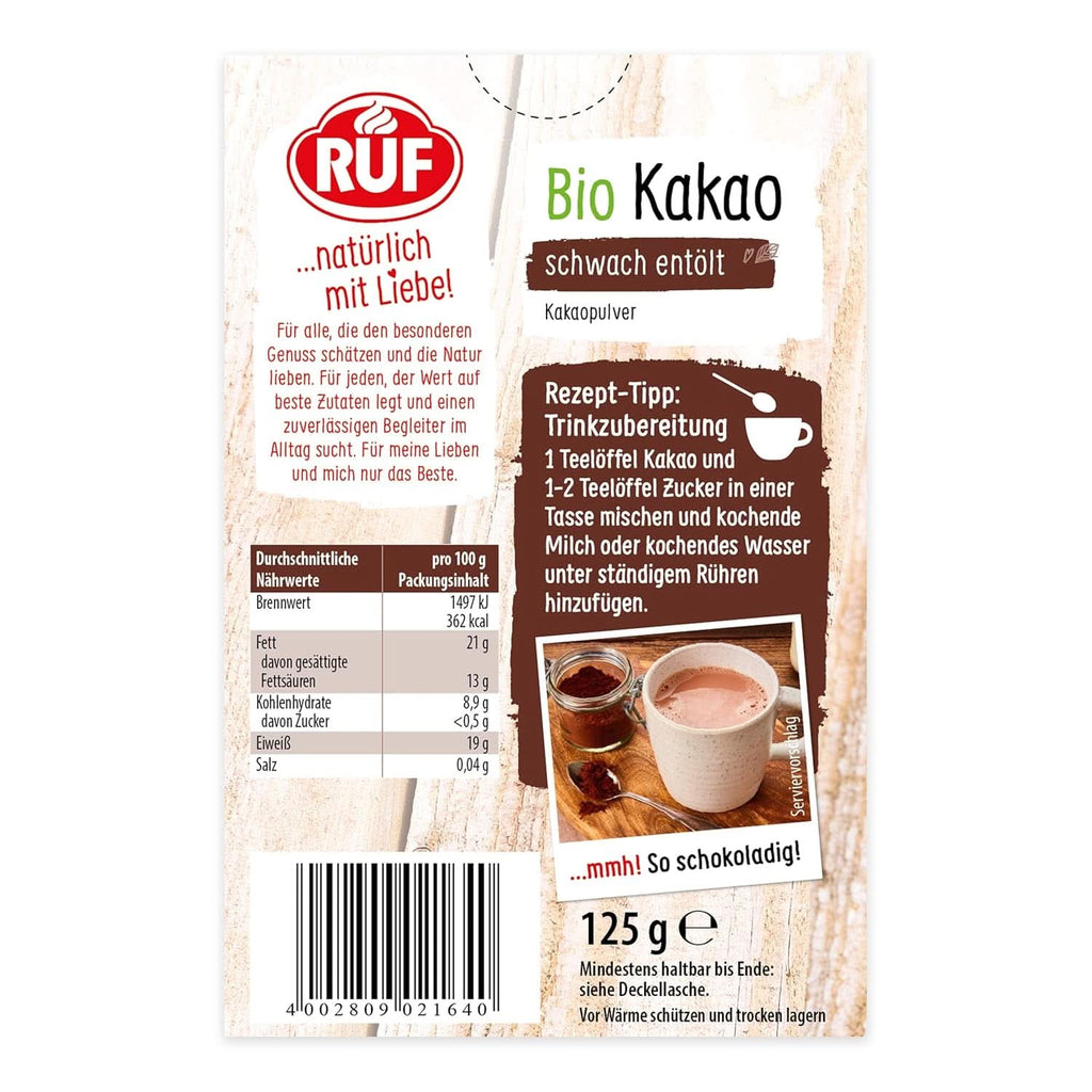 RUF pudră de cacao de calitate organică, 125 grame Cacao si Ciocolata Calda Naty Shop