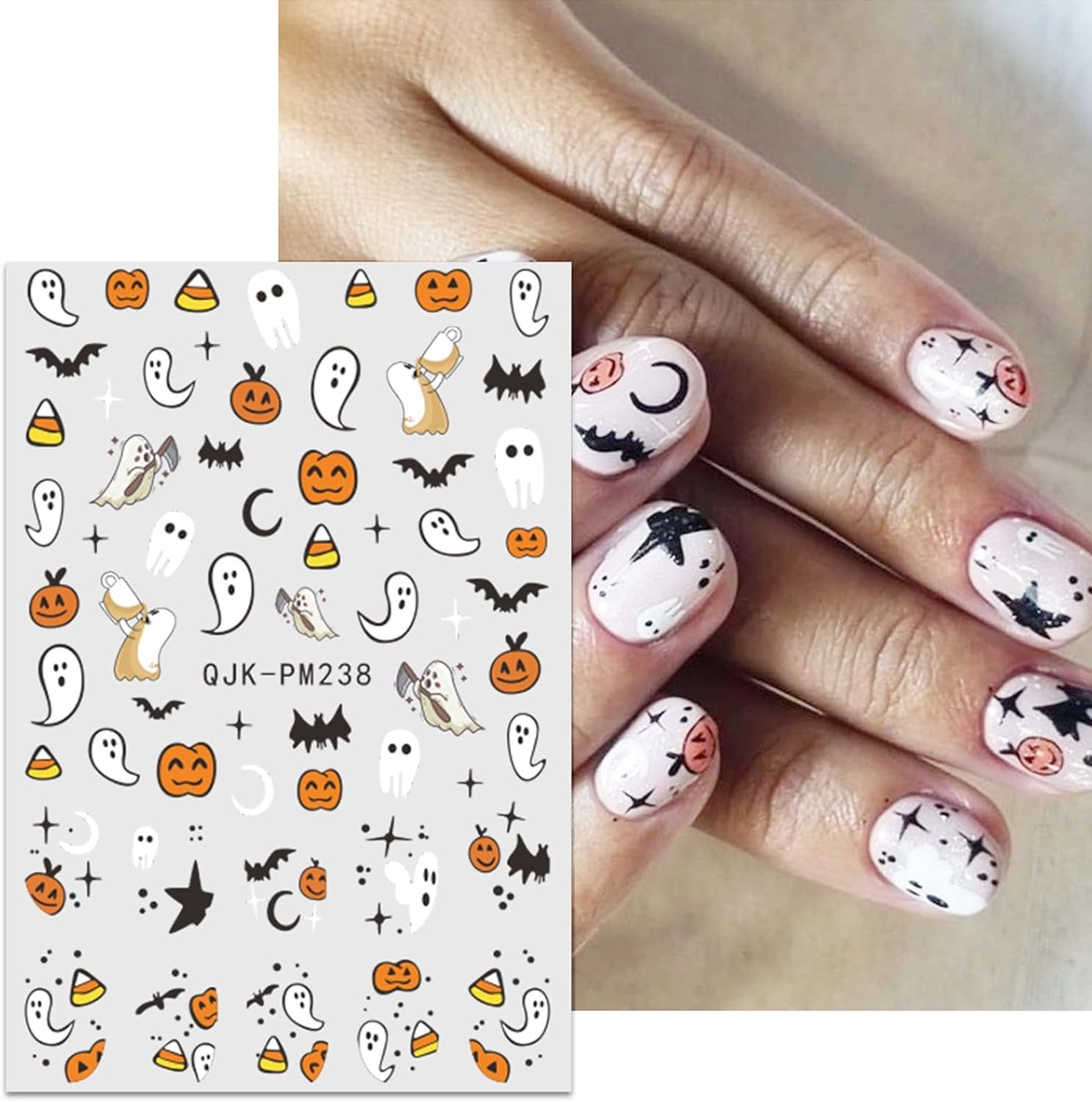 JMEOWIO Nagelsticker Halloween 9 Blatt Nail Art Sticker Selbstklebend Nagelaufkleber Süßes Gespenst Kürbis Dekoration Nageldesign Zubehör