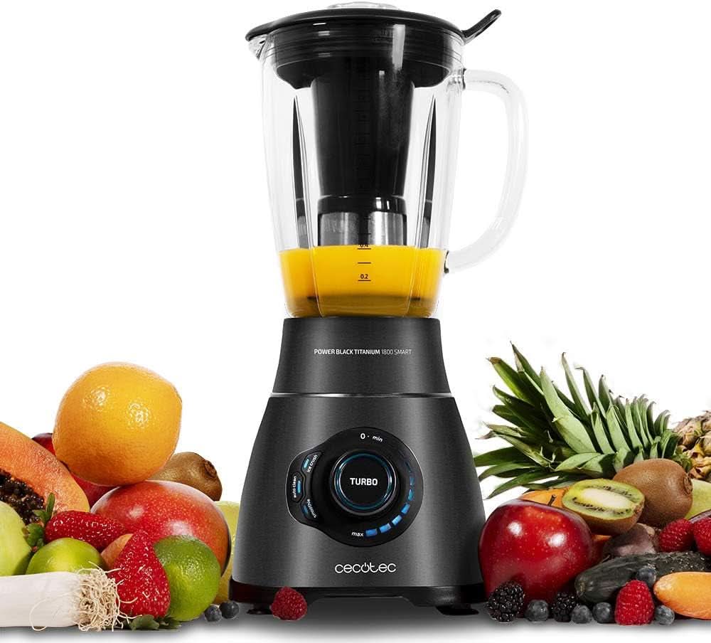 Cecotec Standmixer Power Black Titanium 2200MAX Smooth, 2200 W Maximale Leistung, 6 Klingen Aus Edelstahl, Ice-Crush-Funktion, Turbo- Und Smoothie-Funktion, Autoclean-Funktion Kitchen Naty Shop Schwarz 2500 W | 1,8 L + 3 Programme