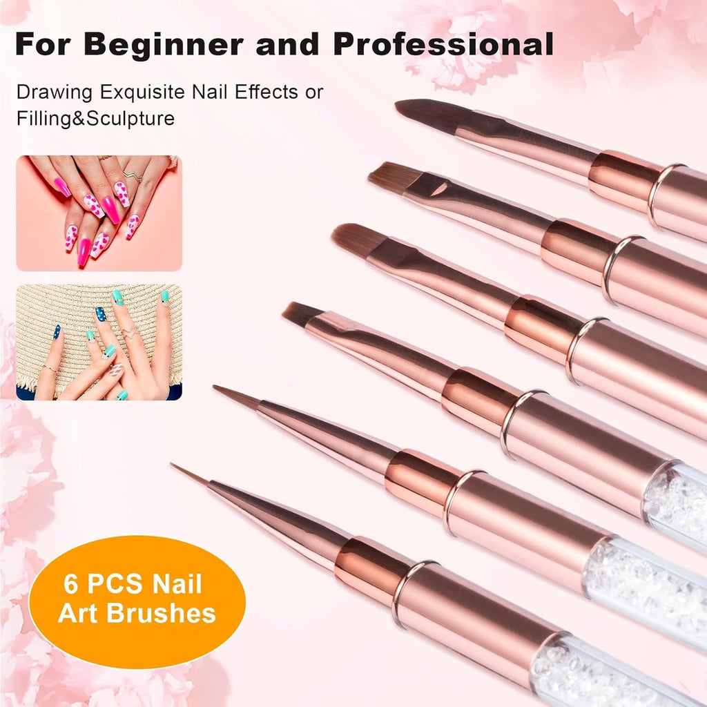 6 bucăți de pensule de unghii cu capac pentru unghii, gel UV, acrilic, pensulă de unghii, pensulă pentru gel de unghii, set de pensule parțiale pentru arta unghiilor
