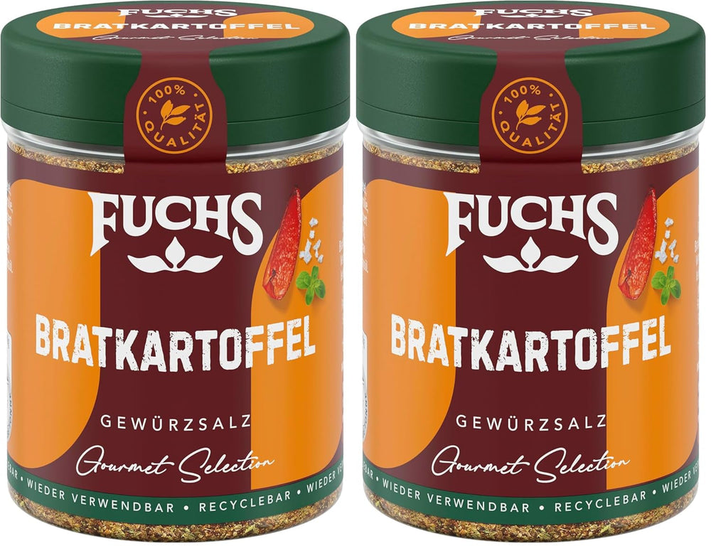 Fuchs Gourmet Selection Klassisch/Heimisch – Bratkartoffel Gewürzsalz, nachfüllbares Kartoffel Gewürz, Salz zum Würzen von Brat- & Ofenkartoffeln, Pommes Frites & Co, vegan, 70 g