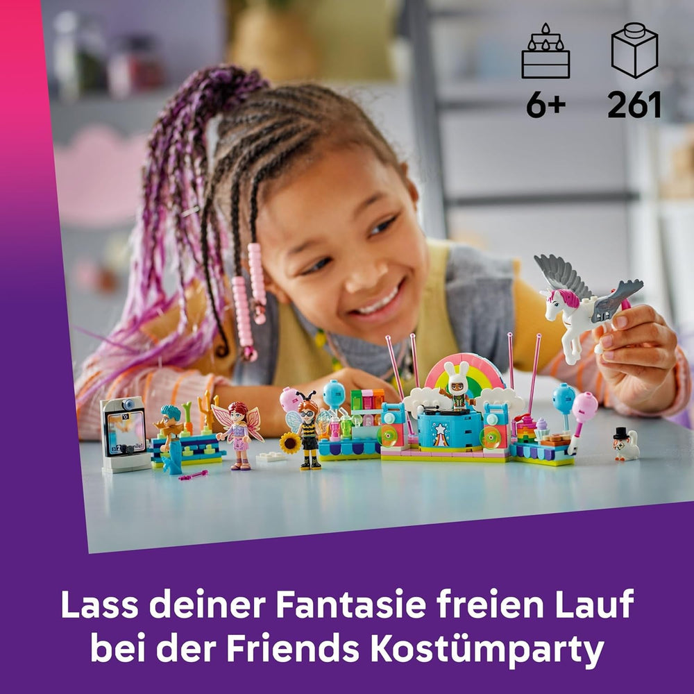 LEGO Friends Kostümparty mit Einhorn und Fee - Spielzeug für Mädchen ab 6 Jahren - Bühne, DJ-Pult, 4 Minipuppen, der Katze Churro und Einer Pferdefigur sowie lustigem Zubehör - Geschenkidee - 42661
