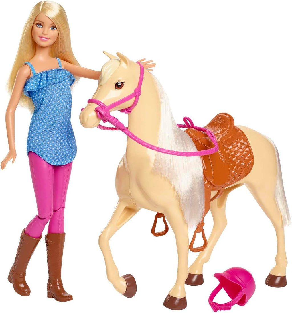 Păpușă Barbie și cal de jucărie, accesoriu de călărie Barbie, 1 păpușă Barbie și 1 cal incluse, potrivite ca un cadou pentru copii de la 3 ani în sus, FXH13 Papusi Naty Shop Păpușă și cal