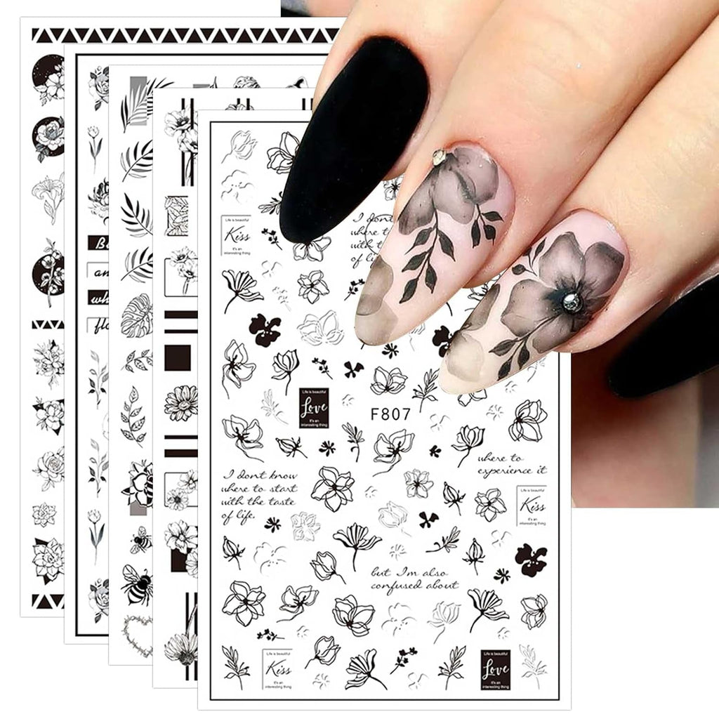 JMEOWIO Nagelsticker Frühling Blumen 10 Blätter Nagelaufkleber Selbstklebend Nail Art Dekoration Nageldesign Zubehör Für Frauen Mädchen