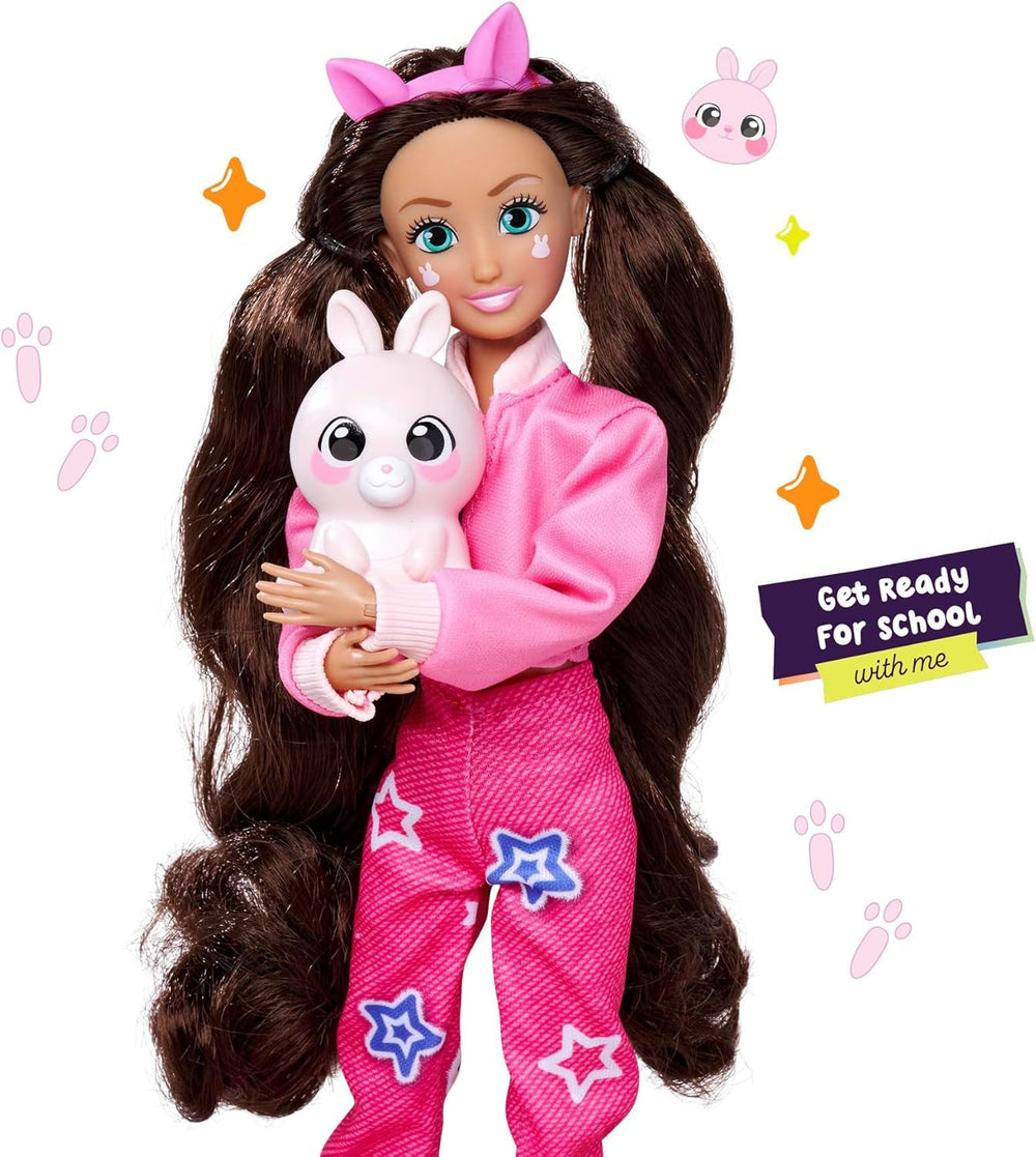 Simba 105953975 - Păpușă Kawaii Hi Dress-Up Lucy (26 cm) - Păpușă la modă articulată pentru coafat, Păpușă cu păr lung, iepure și accesorii, jucărie pentru copii de 4 ani și peste