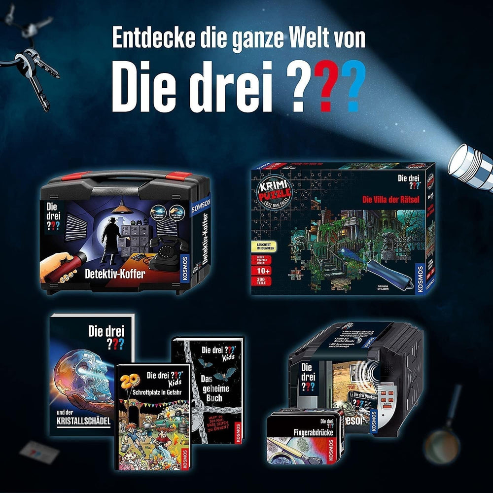 The Three ??? - Crime Puzzle - The Villa of the Puzzles By KOSMOS 697976, 300 piese, Strălucește în întuneric, Cu lampă UV, Citire, Puzzle, Rezolvarea puzzle-urilor, Puzzle detectiv De la 10 ani Puzzle Naty Shop
