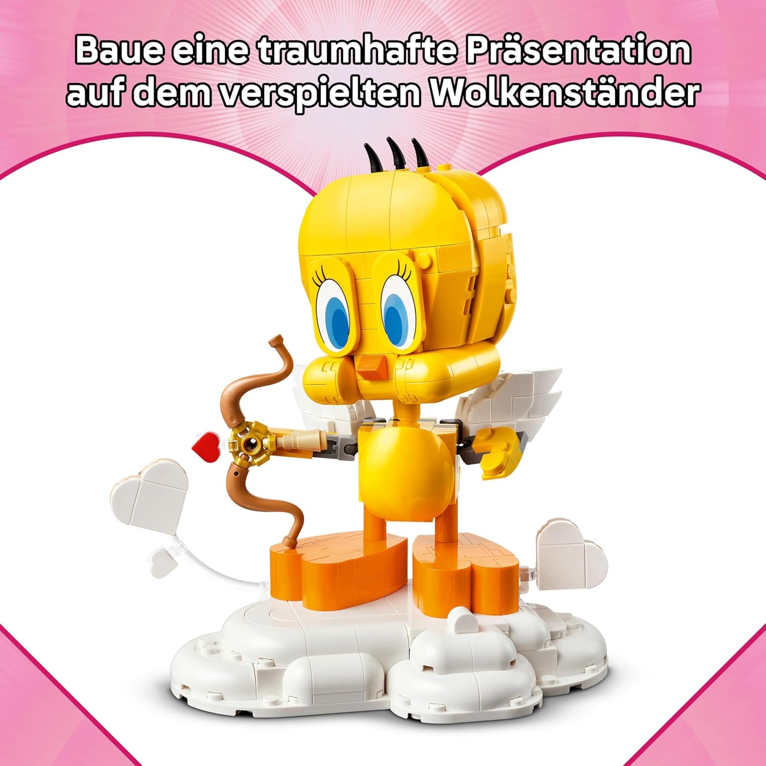 LEGO Looney Tunes Liebesbote Tweety - Modellbau zu Looney Tunes mit Zubehör - Blumenstrauß, Herz, Amor-Bogen & Wolkenständer - Kreatives Geschenk für Mädchen & Teenager ab 12 Jahren - 40824