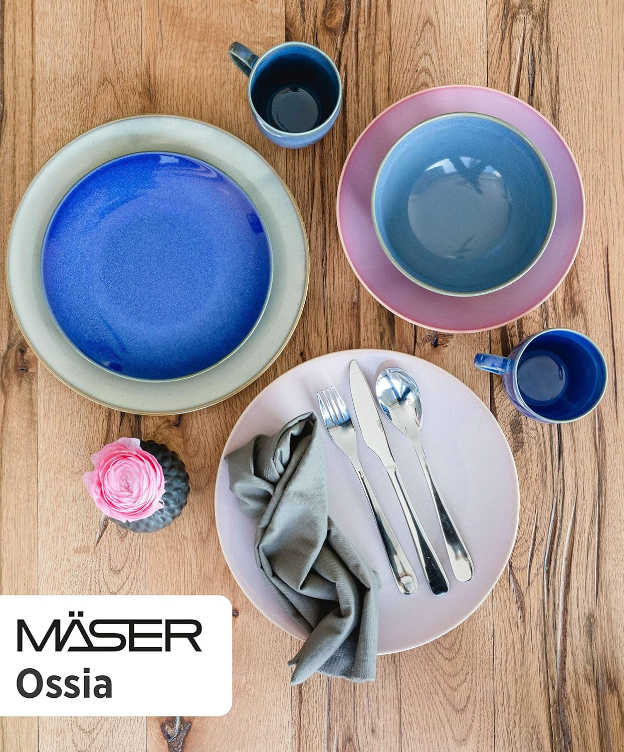 MÄSER 931736 Geschirr-Set Für 4 Personen Im Mediterranen Vintage-Look, 16-Teiliges Kombiservice in Sandigem Grau, Keramik, Sandgrau Seturi vesela masa Naty Shop