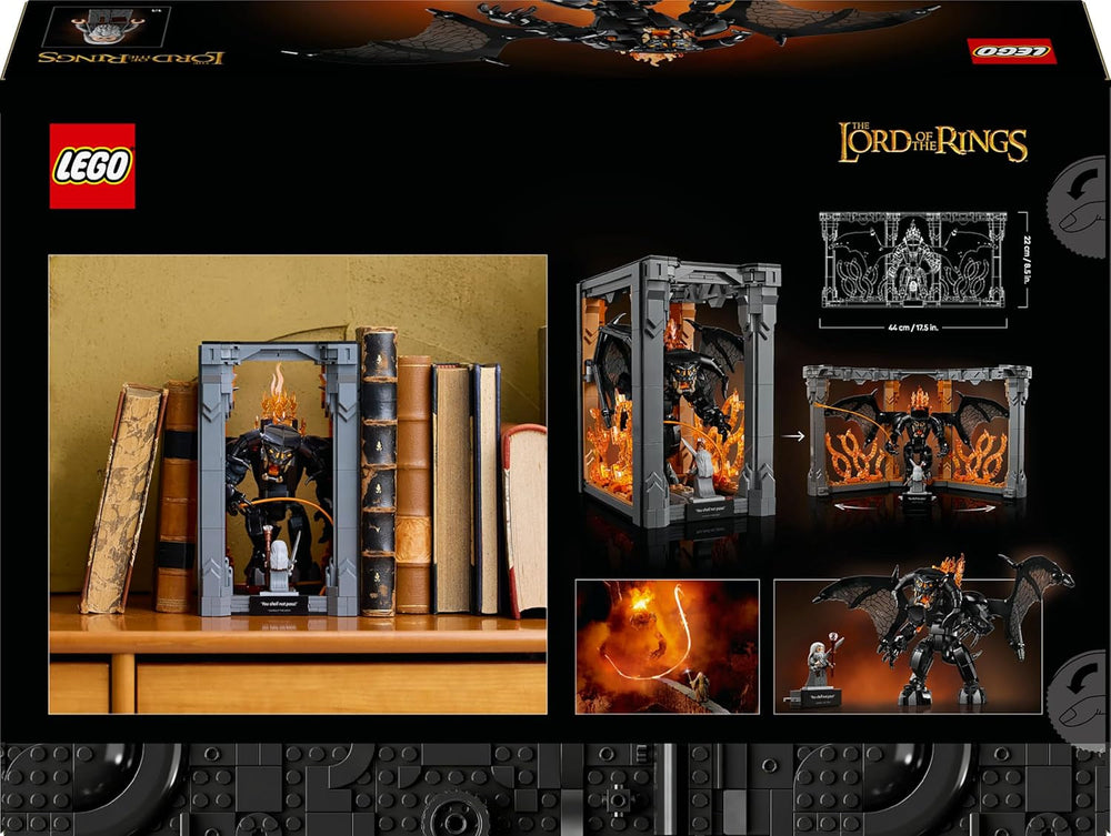 LEGO Icons Der Herr der Ringe: Balrog Bücherstütze - DIY Bücherregal Deko mit Gandalf dem Grauen Minifigur & Drachenfigur - Sammlerstück & Geschenk für Fans - 10367
