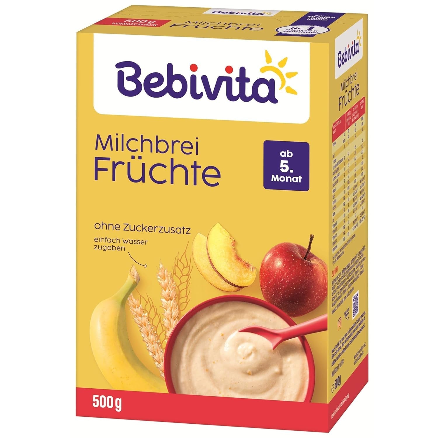 Terci de lapte cu fructe (4x500g), de la 5 luni, fără zahăr adăugat, cu minerale și vitamine valoroase, foarte sățios