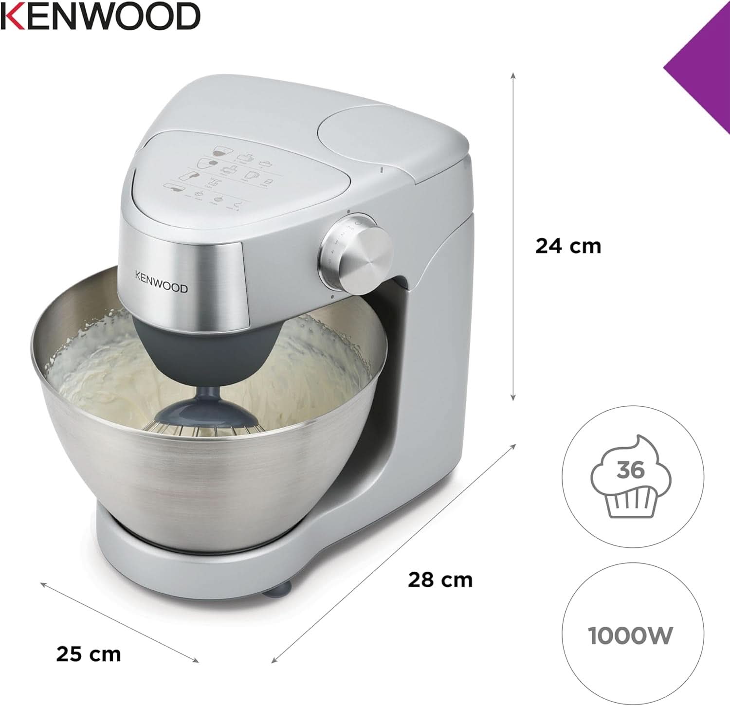 Kenwood Prospero+ KHC29A.R0SI Küchenmaschine, 4.3 L Edelstahlschüssel, Inkl. 10-teiliges Zubehör-Set mit Fleischwolf, Glas-Mixer, Zitruspresse, Entsafter und mehr, inkl. Easyweigh Waage, 1000W, Silber Mutter und Kind Naty Shop