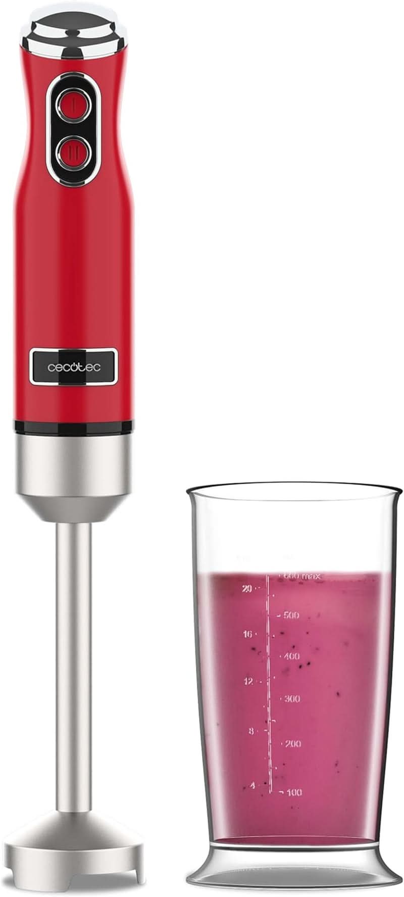 Cecotec Handmixer Retro Power Retrogelb 1200MAX. 1200W Maximale Leistung, 4-Klingen-Messer Mit Schwarzer Titanbeschichtung, 2 Geschwindigkeiten, 0,5L Becher, Vintage-Design Mutter und Kind Naty Shop Red