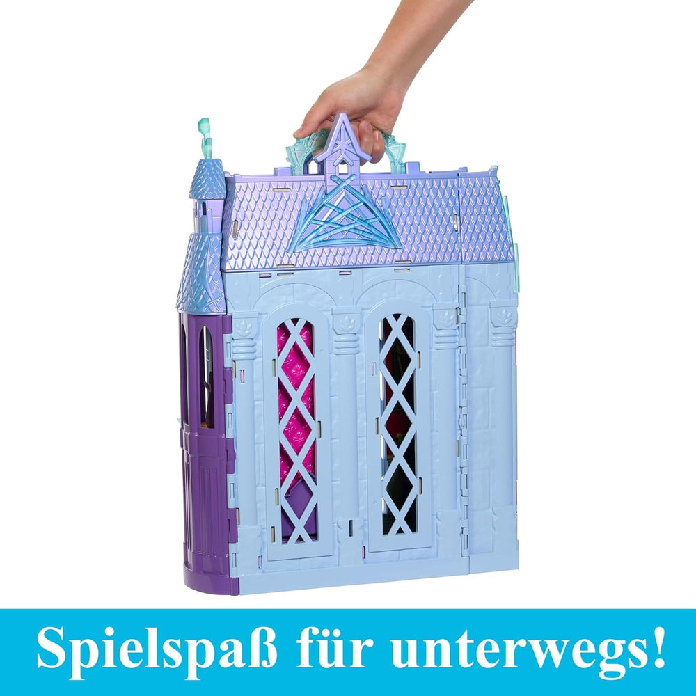 Mattel Disney Frozen - Casă de păpuși Castelul Arendelle (60 cm+) cu păpușa Elsa, 4 locuri de joacă și 15 piese de mobilier și accesorii din filmul Disney Frozen II, HLW61