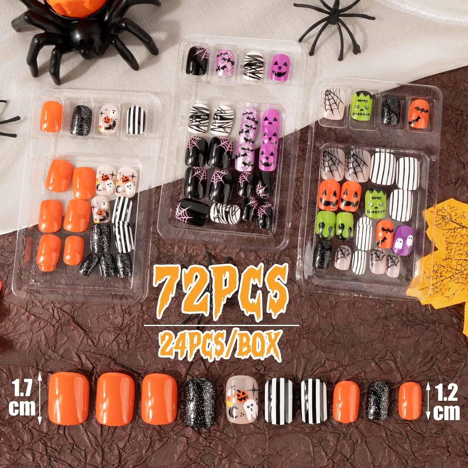 72 buc unghii de Halloween unghii false autoadezive unghii artificiale scurte unghii autoadezive presate dovleac fantomă unghii artificiale vârfuri unghii artă portocaliu verde negru