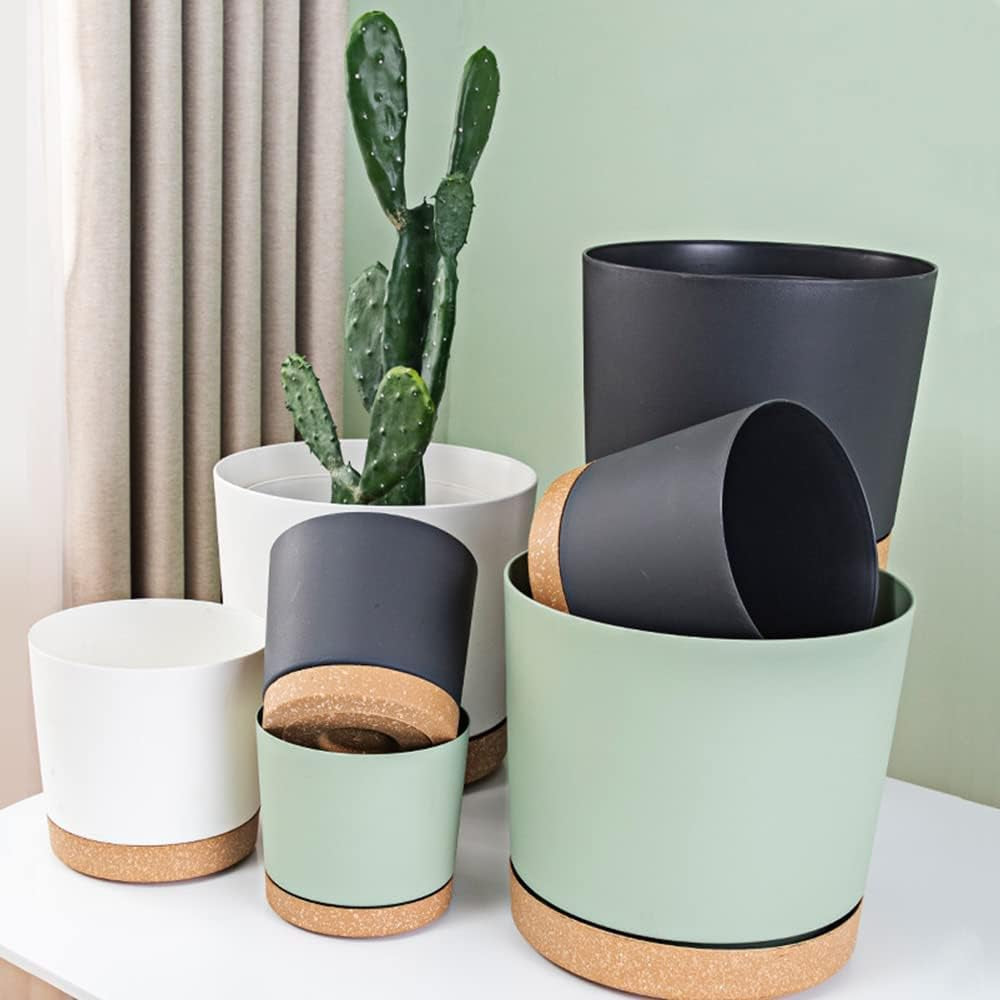 Ghiveci de flori ZMTECH cu diametrul de 25 cm pentru plante de apartament, ghivece de flori din plastic cu farfurie și găuri de drenaj, ghivece rotunde pentru plante de interior și exterior (set de 2, alb)