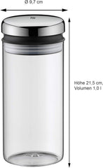 WMF Depot borcan de depozitare sticlă 1l, înălțime 21,5 cm, borcan de depozitare cu capac, recipient pentru boabe de cafea, borcan pentru cereale, borcan de depozitare a alimentelor cu deschidere mare de umplere (pachet de 4) Cutii depozitare alimente Naty Shop