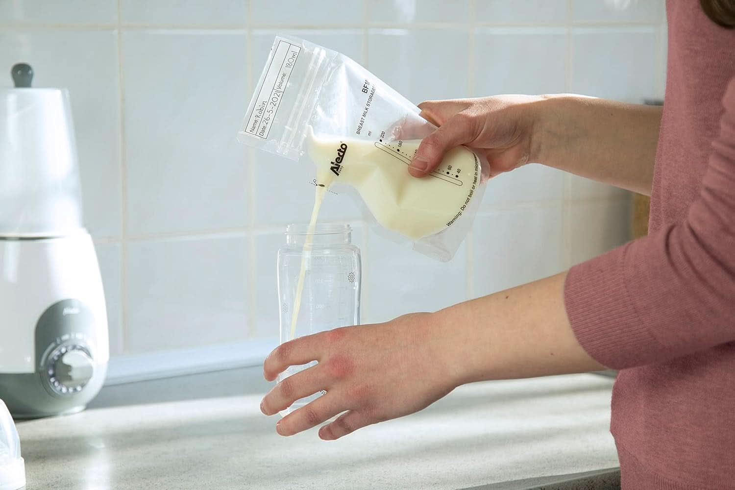 BF100 Aufbewahrungsbeutel für Muttermilch – Beutel für Muttermilch – Fassungsvermögen 220 ml – 100 Stück – Transparentes Lebensmittel- und Stillzubehör Bebe Naty Shop