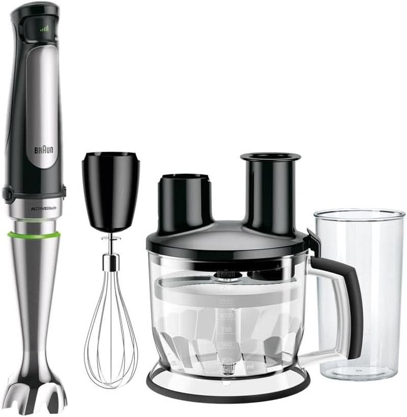 Braun Multiquick 7 MQ 7035X Stabmixer - Pürierstab Mit abnehmbarem Edelstahl Mixfuß Mit Activeblade Technologie Zum Pürieren Der Härtesten Ingredient, Inkl. 3-teiliges Zubehörset, 1000 Watt, Schwarz Kitchen Naty Shop Schwarz Küchenmaschine