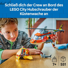 LEGO City Hubschrauber der Küstenwache - Spielzeug Einsatzfahrzeug - Modellbau mit Schiebetüren, Winde, 4 Minifiguren und Hai Figur - Geburtstagsgeschenk für Jungen ab 7 Jahren - 60503
