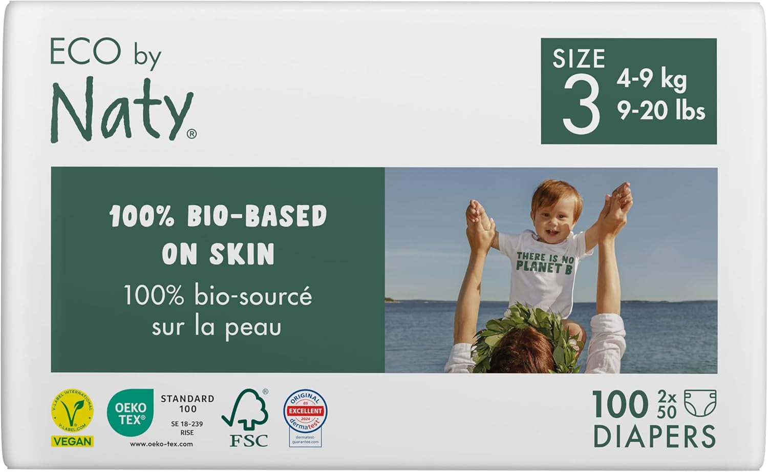 Scutece ecologice Eco by Naty Baby Eco Diapers - scutece organice premium, ecologice, fabricate din materiale pe bază de plante, ideale pentru pielea sensibilă a bebelușilor (mărimea 5 - 80 de bucăți)