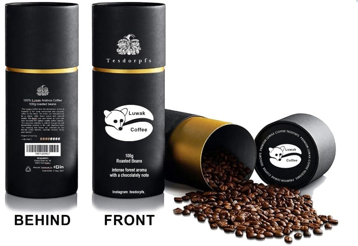 Tesdorpfs 100% Kopi Luwak Arabica Kaffee | City Roast Civet Coffee 100g | Kaffeebohnen oder gemahlen | Kaffeespezialität als Geschenk für Kaffeeliebhaber von Tesdorpf (Ganze Bohnen)