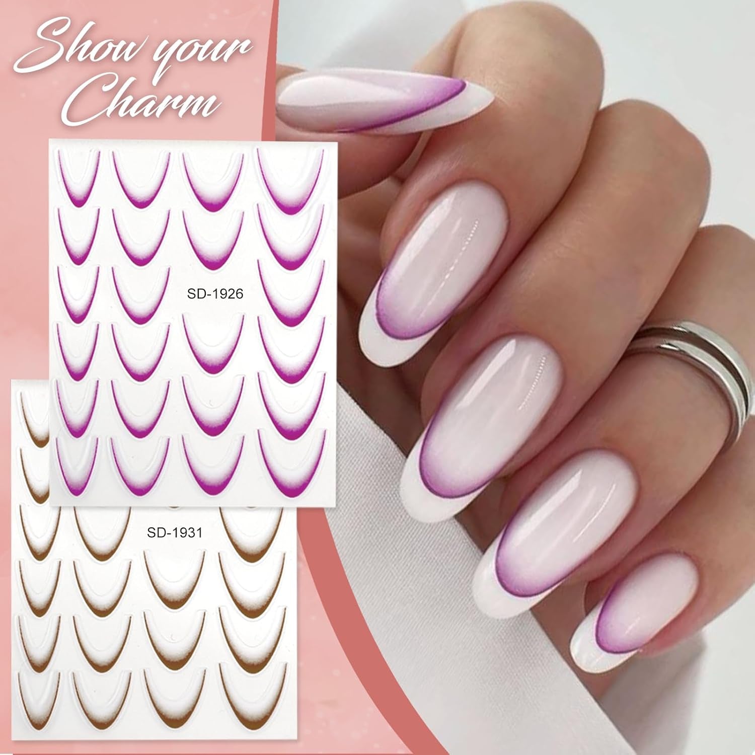 12 Stück French Tip Nagelsticker Selbstklebend Bunte French Nails Schablone Nagelaufkleber Nail Art Stickers Nageldesign DIY Nägel Zubehör(12 Farben)