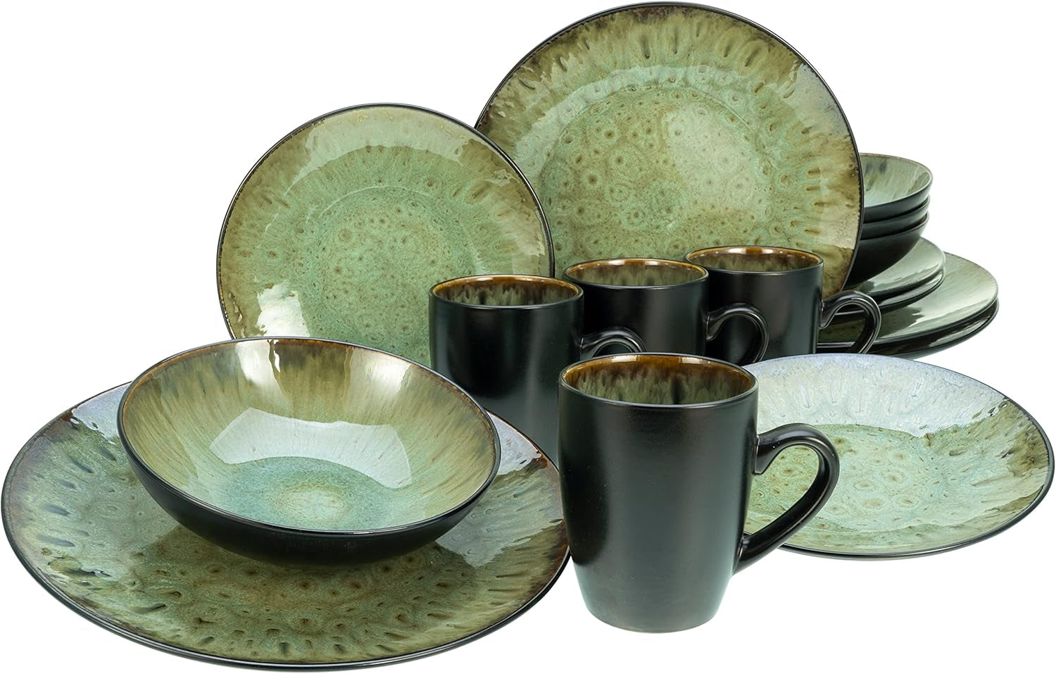 Creatable, 23630, CAPRI-Serie - Reaktive Emaille, Geschirrset 16-teilig Geschirrsets Naty Shop Green Kombiservice 16-tlg.