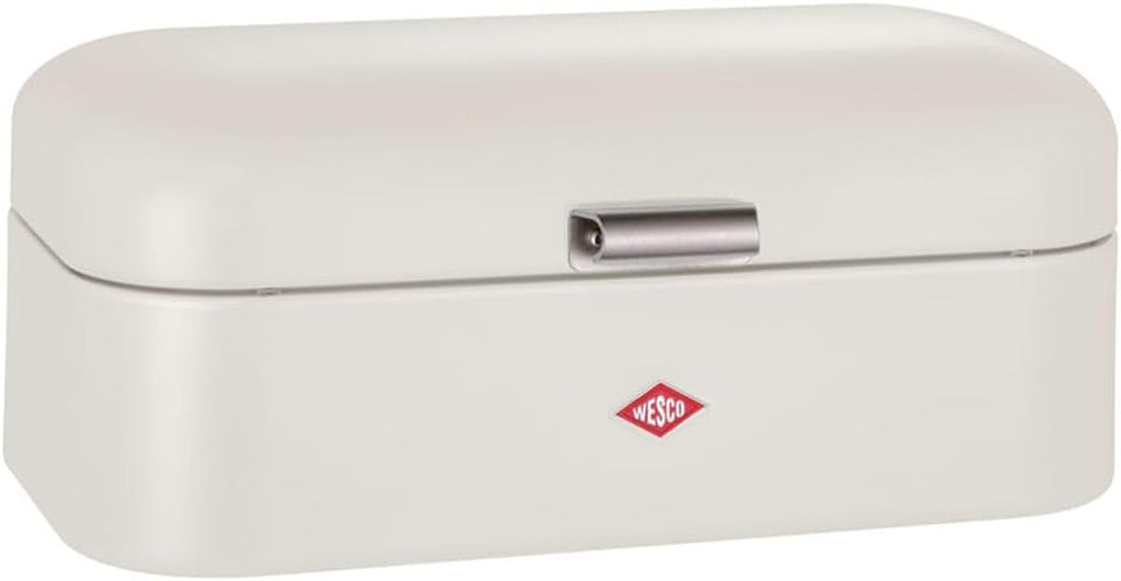 Coș de pâine Wesco Grandy în culoarea negru mat, tablă de oțel acoperită cu pulbere, găuri de ventilație și mâner robust Cutii depozitare alimente Naty Shop Nisip mat