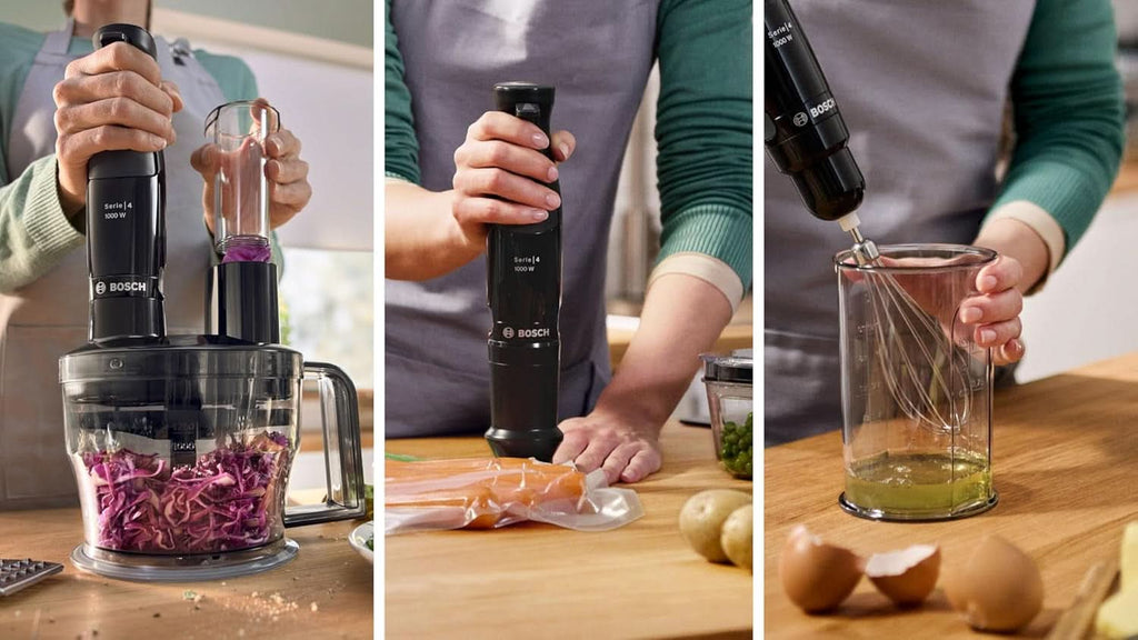 Bosch Stabmixer Ergomaster Serie 4, 1000 Watt, Edelstahl-Mixstab, Zerkleinerer, Mix-/Messbecher, Schwarz Bucatarie Naty Shop