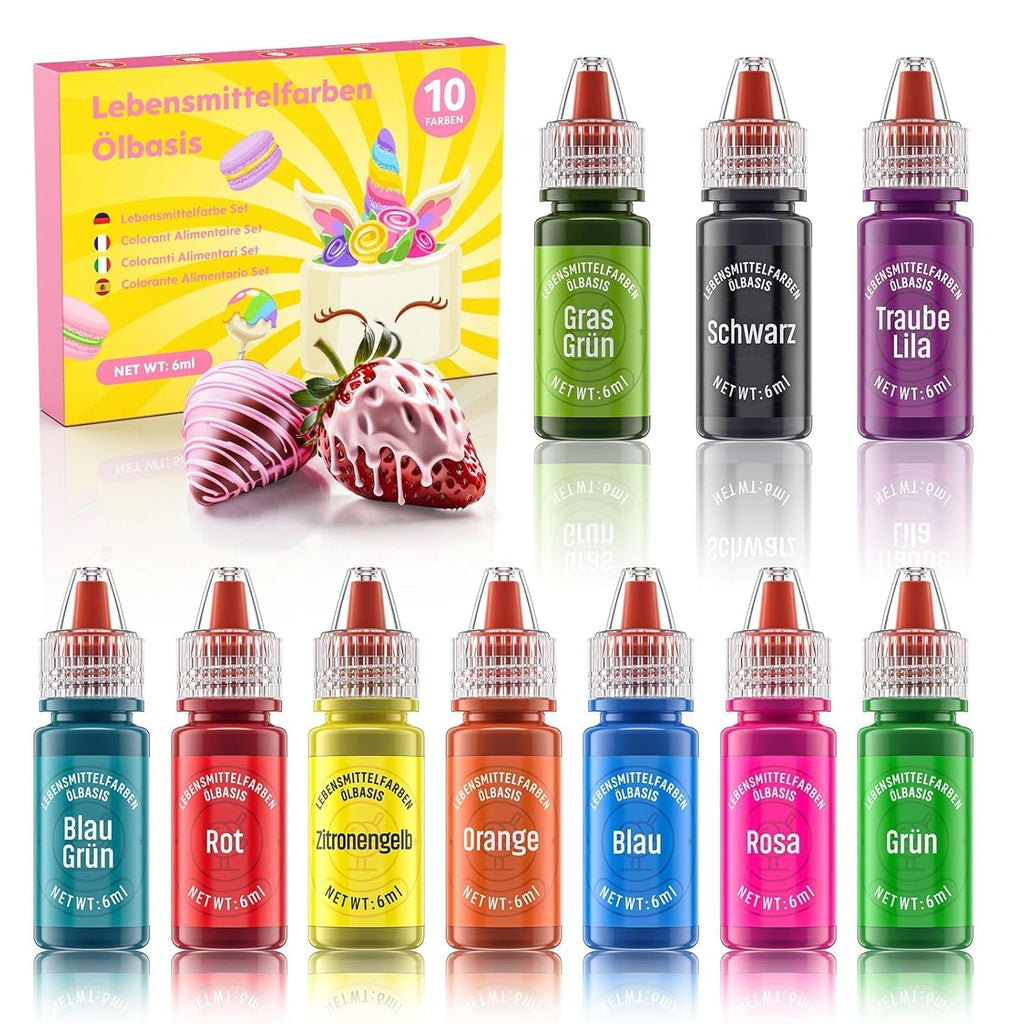 Colorant alimentar liposolubil, 10 culori colorant alimentar pe bază de ulei pentru decorarea tortului de ciocolată, set de coloranți alimentari foarte concentrați pentru fondant, cupcake, copt, colorant alimentar - 6 ml fiecare